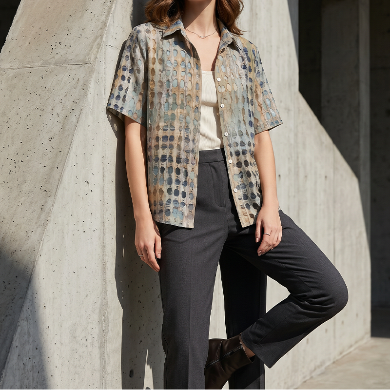 👚-50% MAINTENANT ! 🌸Blouse d'été à col pour femme – Motif abstrait, coupe ample et aérée, légère et respirante, parfaite pour les chaudes journées ✨