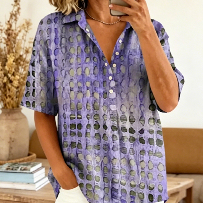 👚-50% MAINTENANT ! 🌸Blouse d'été à col pour femme – Motif abstrait, coupe ample et aérée, légère et respirante, parfaite pour les chaudes journées ✨