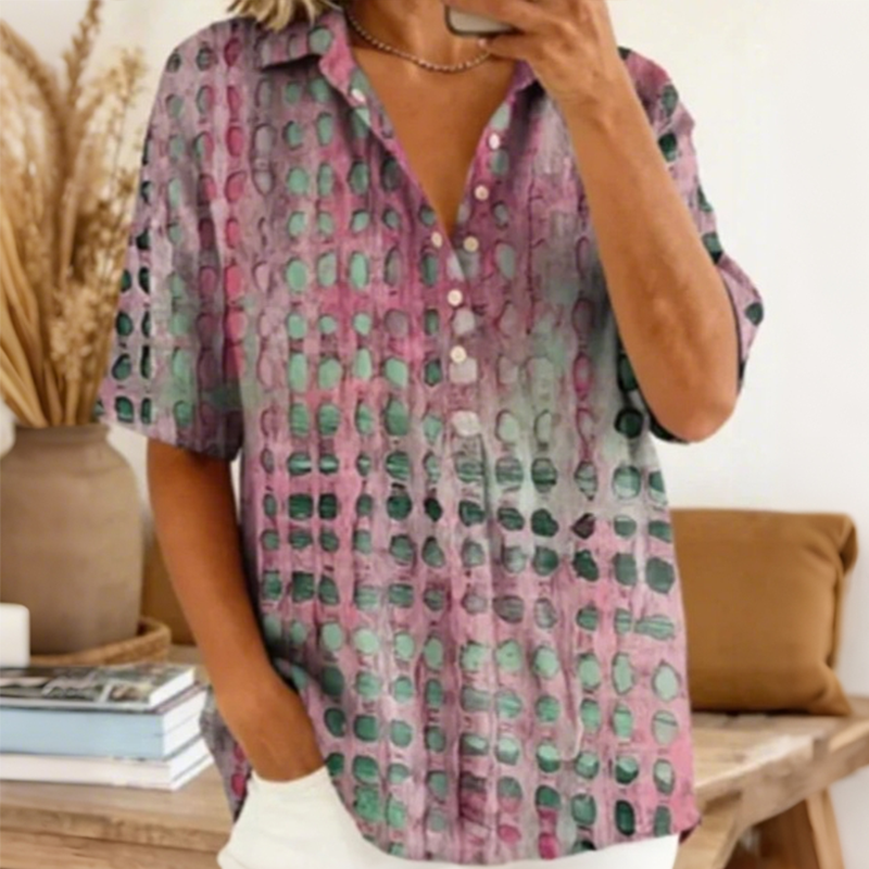 👚-50% MAINTENANT ! 🌸Blouse d'été à col pour femme – Motif abstrait, coupe ample et aérée, légère et respirante, parfaite pour les chaudes journées ✨