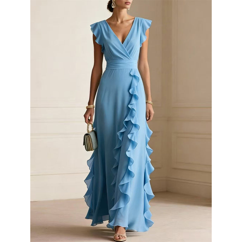 🌸 50% DE RÉDUCTION! 👗 Robe Maxi en Mousseline Col V & Volants – Fluide, légère & romantique – Parfaite pour les journées ensoleillées et les soirées d'été ☀️
