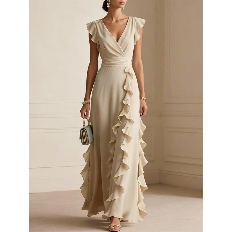 🌸 50% DE RÉDUCTION! 👗 Robe Maxi en Mousseline Col V & Volants – Fluide, légère & romantique – Parfaite pour les journées ensoleillées et les soirées d'été ☀️