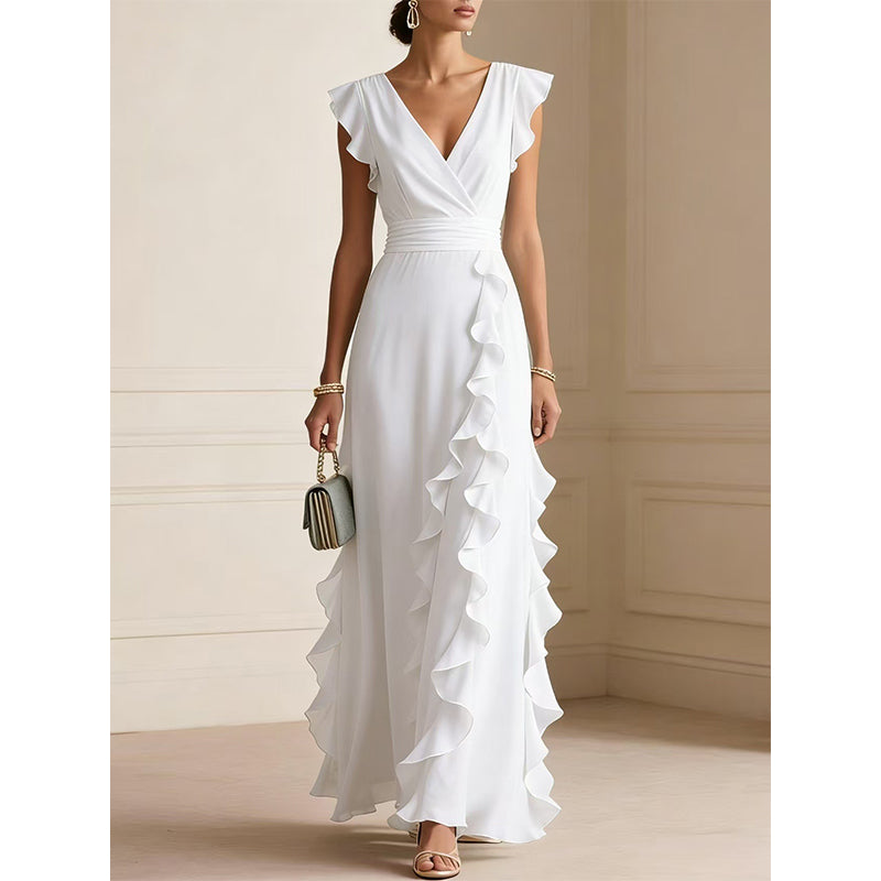 🌸 50% DE RÉDUCTION! 👗 Robe Maxi en Mousseline Col V & Volants – Fluide, légère & romantique – Parfaite pour les journées ensoleillées et les soirées d'été ☀️