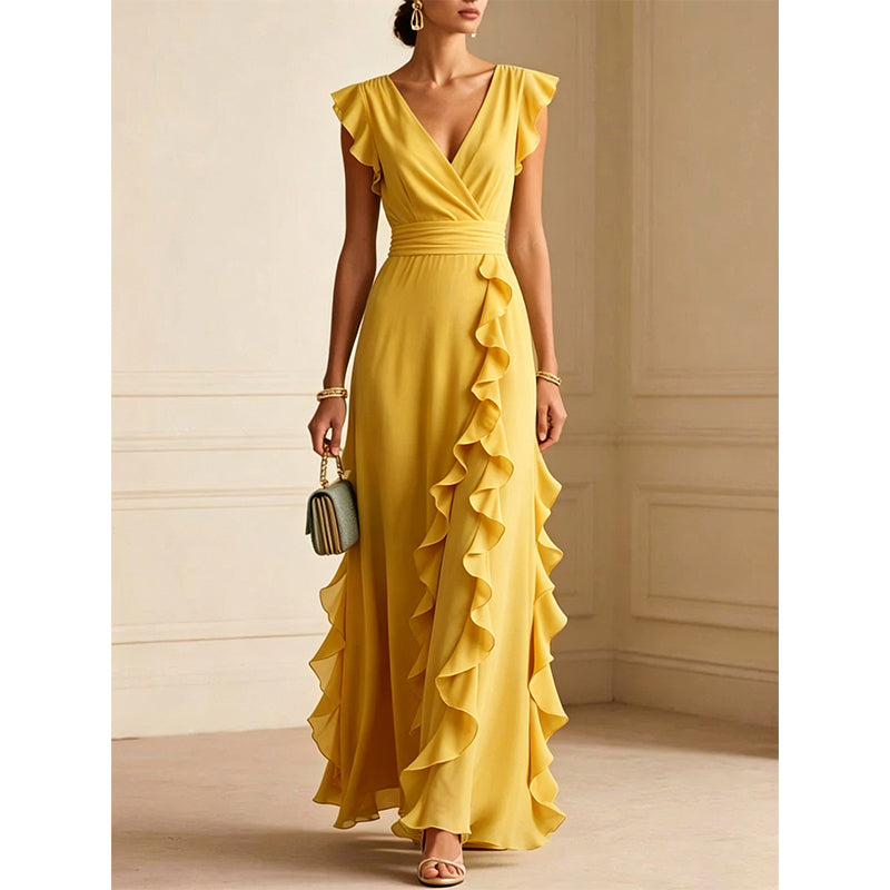 🌸 50% DE RÉDUCTION! 👗 Robe Maxi en Mousseline Col V & Volants – Fluide, légère & romantique – Parfaite pour les journées ensoleillées et les soirées d'été ☀️