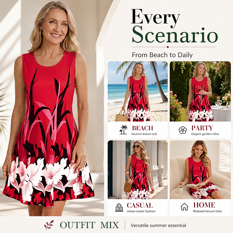 🌿🏖️OFFRE LIMITÉE -50% ! 🌸Robe florale sans manches – Coton aéré et charme décontracté, idéale pour les séjours à la plage.