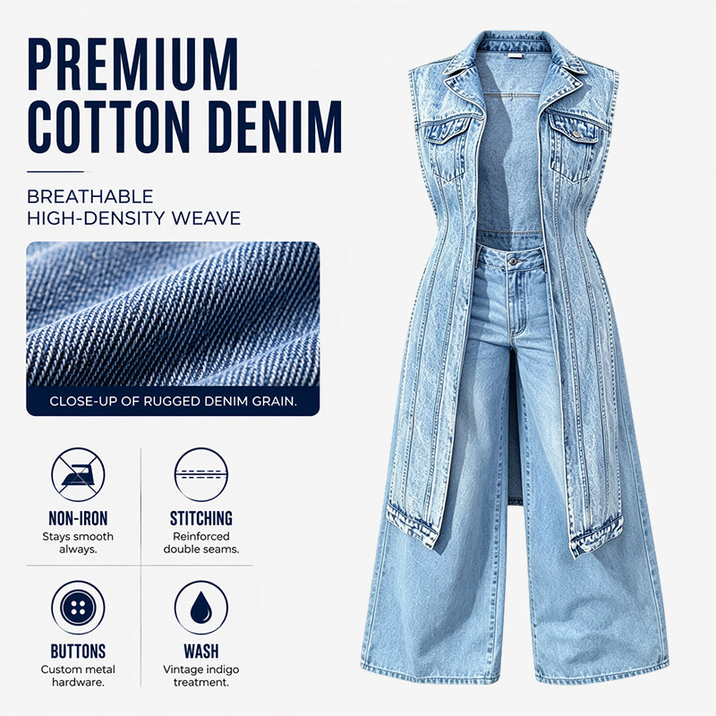✨ Soldes 2026 — Plus de 44 000 ventes ! 🧵 Robe Gilet en Jean Sans Manches Fente Haute Femme