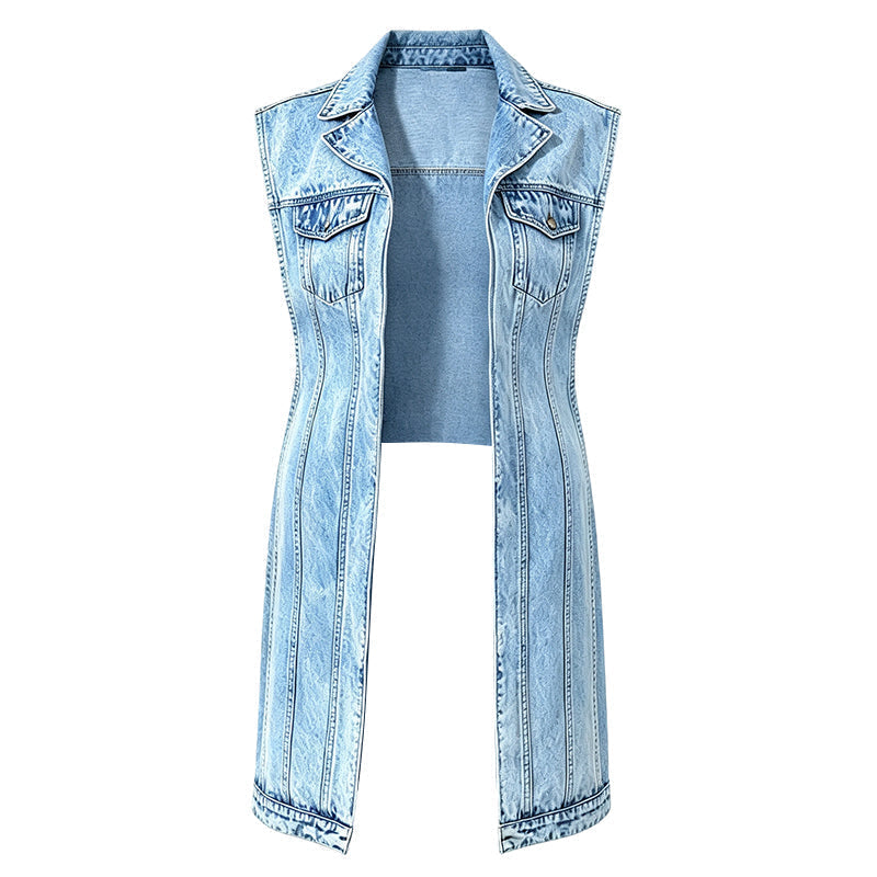 ✨ Soldes 2026 — Plus de 44 000 ventes ! 🧵 Robe Gilet en Jean Sans Manches Fente Haute Femme