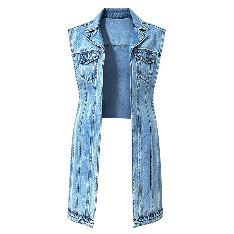 ✨ Soldes 2026 — Plus de 44 000 ventes ! 🧵 Robe Gilet en Jean Sans Manches Fente Haute Femme