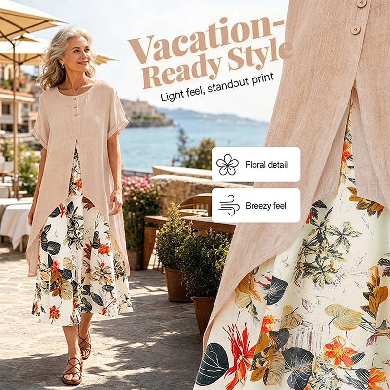 ⏳OFFRE LIMITÉE -50%⏰Robe décontractée à imprimé fleuri effet superposé pour femmes💐👗