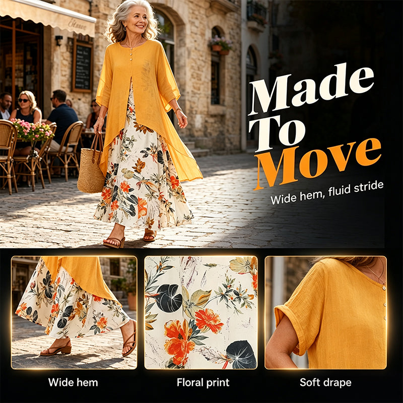 ⏳OFFRE LIMITÉE -50%⏰Robe décontractée à imprimé fleuri effet superposé pour femmes💐👗