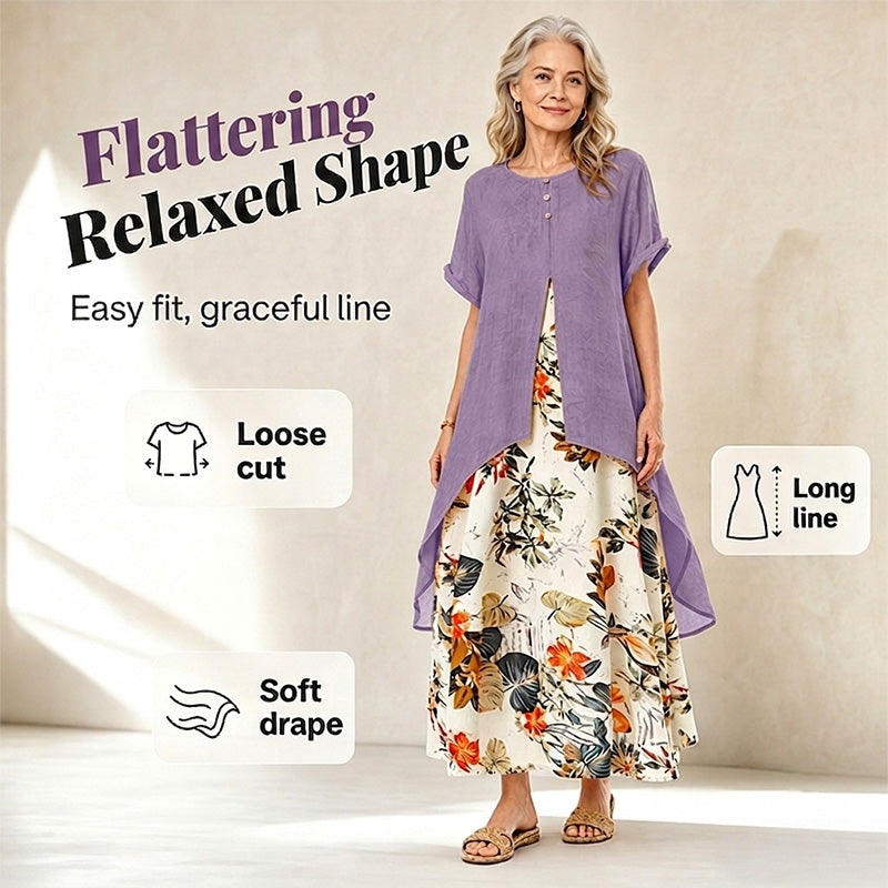 ⏳OFFRE LIMITÉE -50%⏰Robe décontractée à imprimé fleuri effet superposé pour femmes💐👗