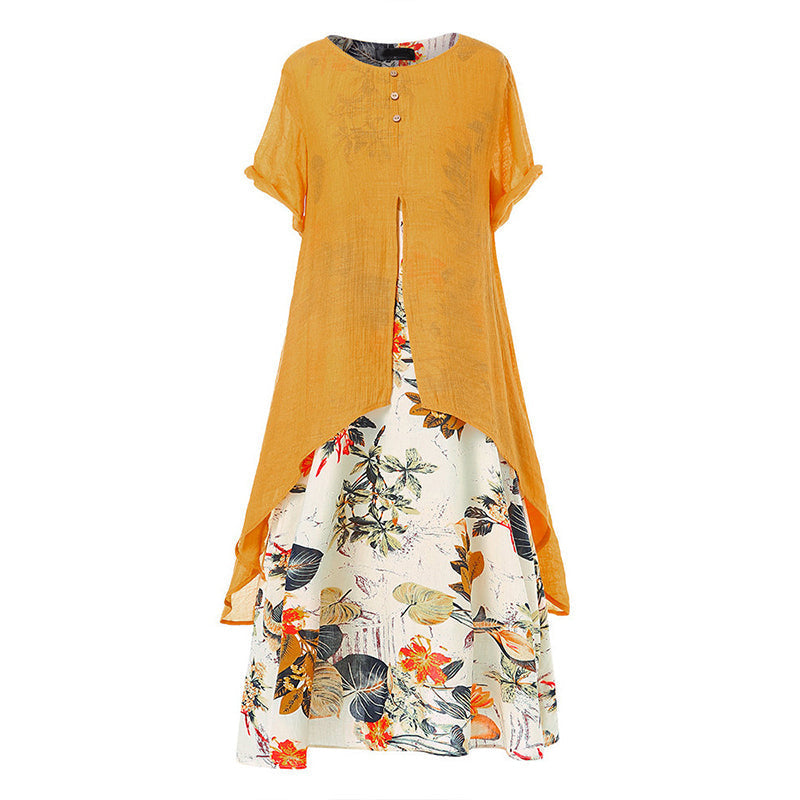 ⏳OFFRE LIMITÉE -50%⏰Robe décontractée à imprimé fleuri effet superposé pour femmes💐👗
