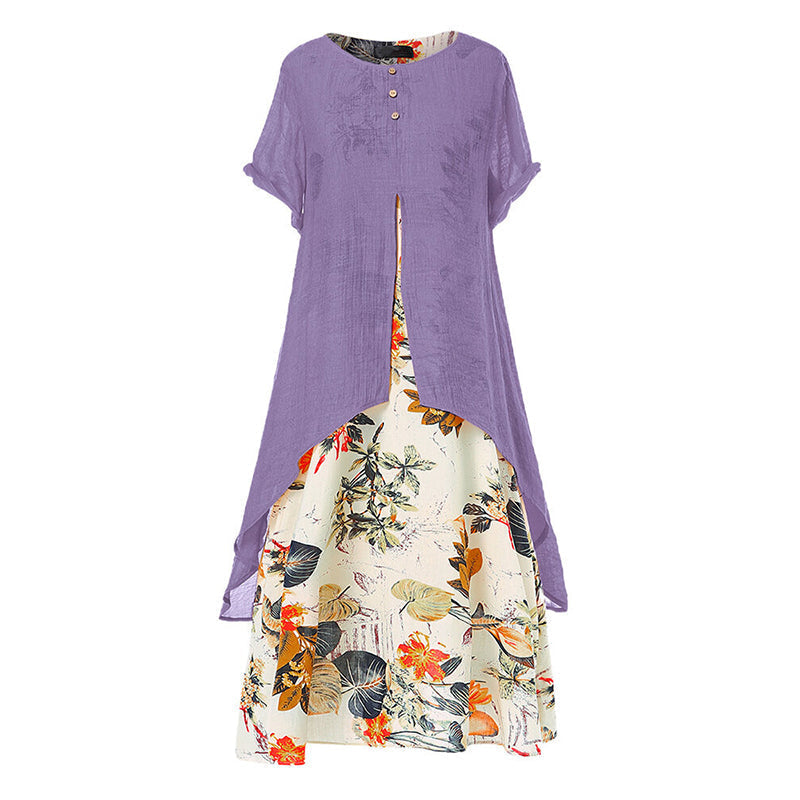 ⏳OFFRE LIMITÉE -50%⏰Robe décontractée à imprimé fleuri effet superposé pour femmes💐👗