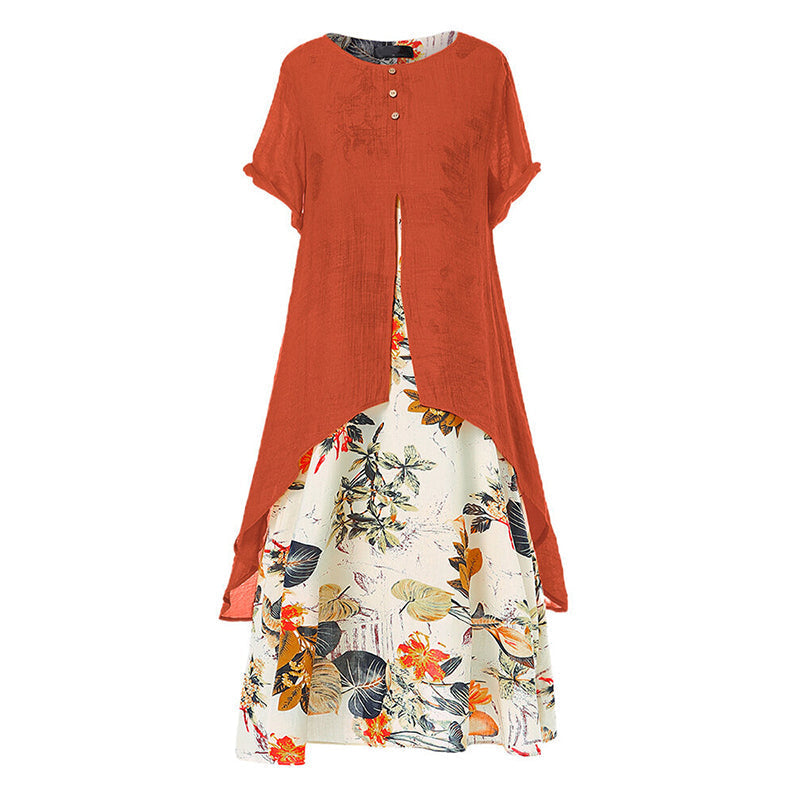 ⏳OFFRE LIMITÉE -50%⏰Robe décontractée à imprimé fleuri effet superposé pour femmes💐👗