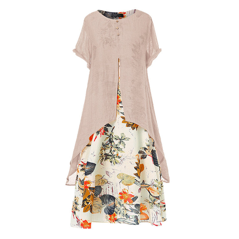 ⏳OFFRE LIMITÉE -50%⏰Robe décontractée à imprimé fleuri effet superposé pour femmes💐👗