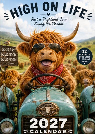 🔥‑50% OFFRE LIMITÉE 🐮 Calendrier mural 2027 Highland Cow humoristique, format A4, déco murale originale 🗓️✨