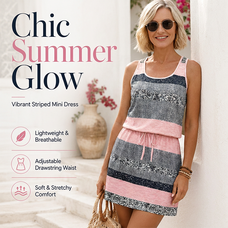 👚 50% DE RÉDUCTION! 🌀 Robe Rayée à Cordon – Rayures classiques, coupe fluide & facile à assortir – Parfaite pour un look décontracté et chic au quotidien 🌿