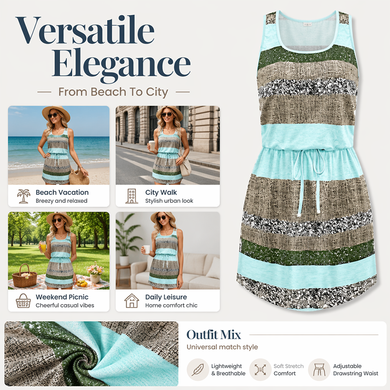 👚 50% DE RÉDUCTION! 🌀 Robe Rayée à Cordon – Rayures classiques, coupe fluide & facile à assortir – Parfaite pour un look décontracté et chic au quotidien 🌿