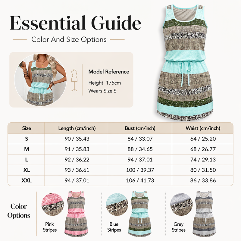 👚 50% DE RÉDUCTION! 🌀 Robe Rayée à Cordon – Rayures classiques, coupe fluide & facile à assortir – Parfaite pour un look décontracté et chic au quotidien 🌿