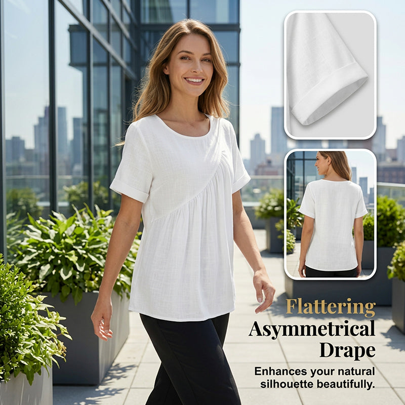 👚 50% DE RÉDUCTION! ✨ Haut asymétrique à manches courtes & fronces – Coupe flatteuse, tissu léger & style moderne – Parfait pour un look tendance au quotidien 🌸