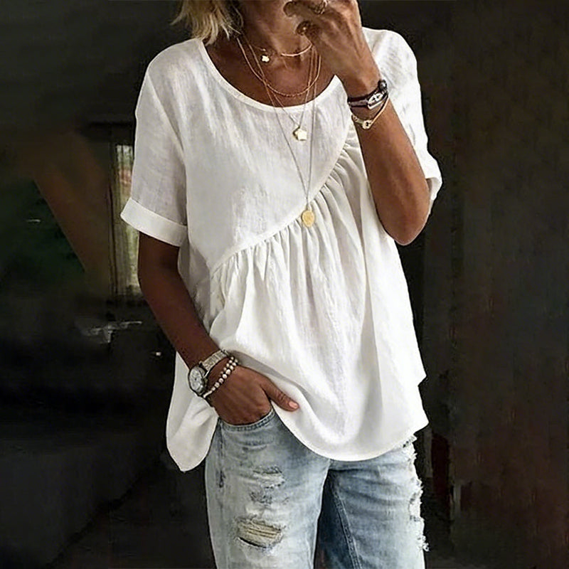 👚 50% DE RÉDUCTION! ✨ Haut asymétrique à manches courtes & fronces – Coupe flatteuse, tissu léger & style moderne – Parfait pour un look tendance au quotidien 🌸
