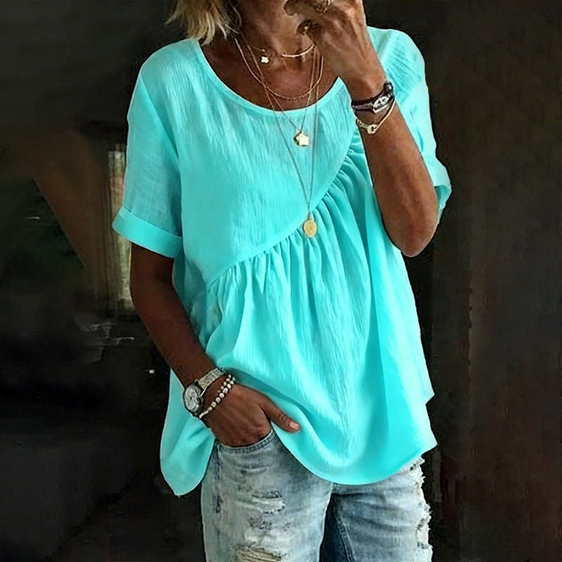 👚 50% DE RÉDUCTION! ✨ Haut asymétrique à manches courtes & fronces – Coupe flatteuse, tissu léger & style moderne – Parfait pour un look tendance au quotidien 🌸