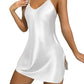 👗 Chemise de Nuit Femme en Satin Unie – Bretelles Fines, Col en V et Fentes Latérales🍃 Robe de sommeil coupe ample sans serrement, plusieurs couleurs unies