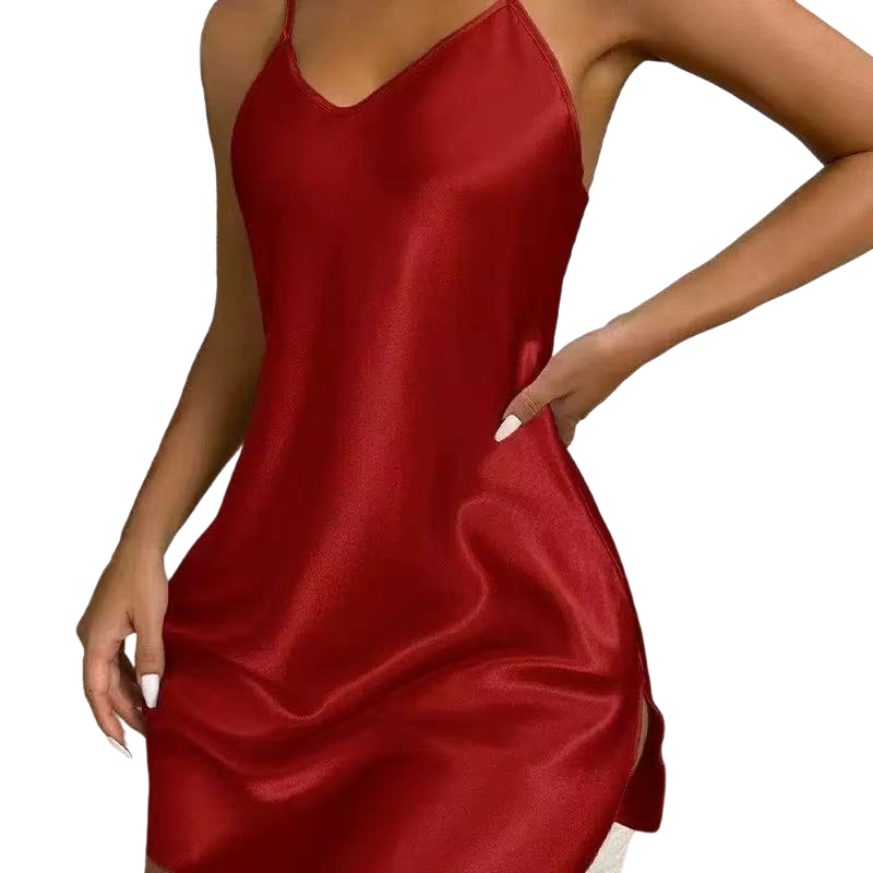 👗 Chemise de Nuit Femme en Satin Unie – Bretelles Fines, Col en V et Fentes Latérales🍃 Robe de sommeil coupe ample sans serrement, plusieurs couleurs unies