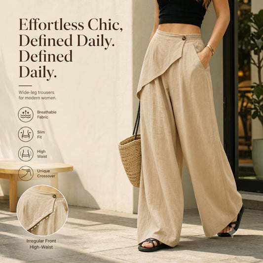 💎Le succès de l'été 2026 – incroyable !✨Pantalon femme à encolure enveloppante asymétrique et jambes larges