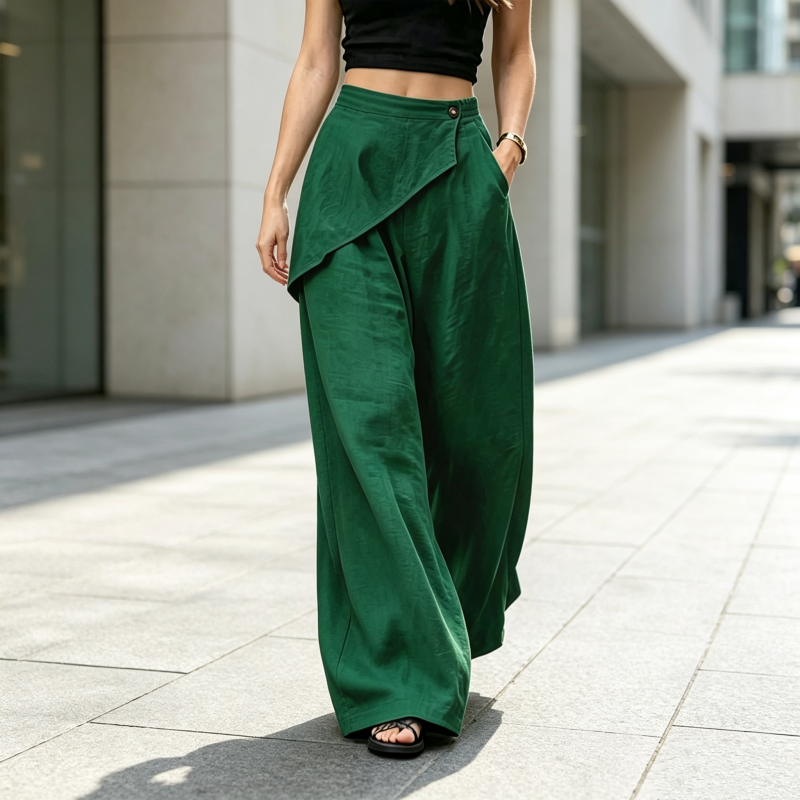Pantalon large à coupe asymétrique pour femme