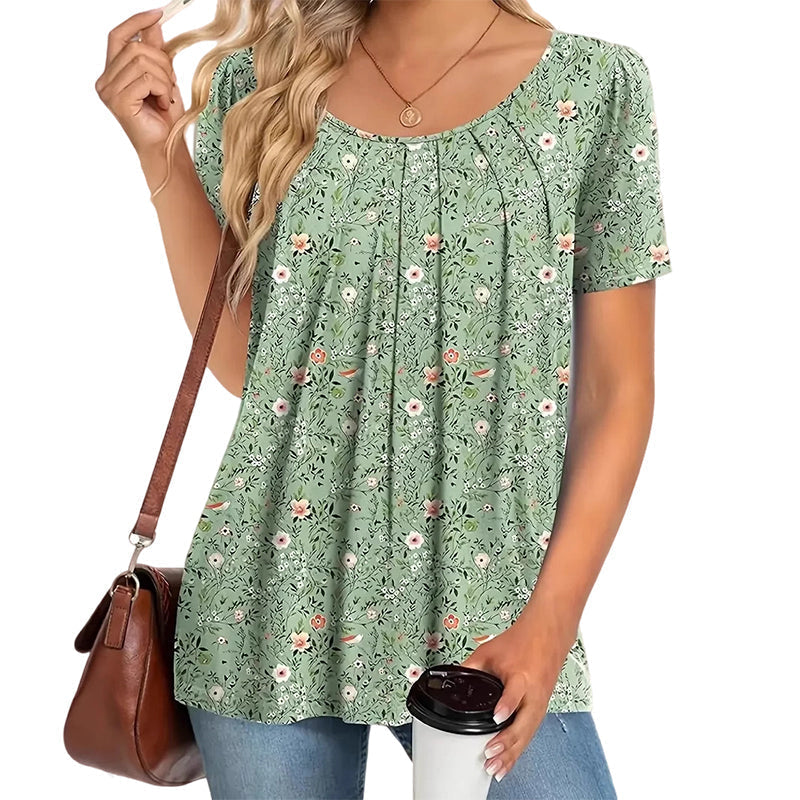 ⏳ Offre limitée -50% ! ⏰ Top Floral Femme Col Rond Manches Courtes 🌸👚