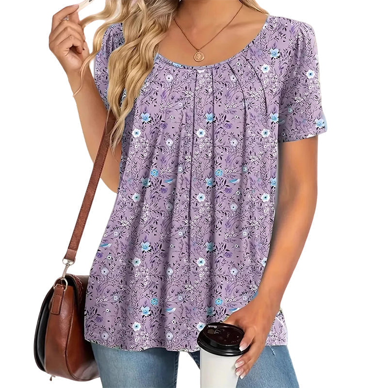 ⏳ Offre limitée -50% ! ⏰ Top Floral Femme Col Rond Manches Courtes 🌸👚