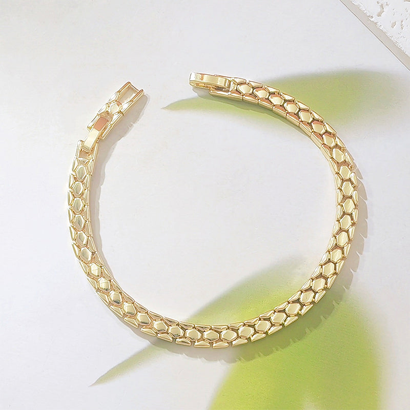 💛 50% DE RÉDUCTION ! 📿 Bracelet Chaîne Or Élégant Femme – Alliage Doré – Motif Écailles de Serpent & Léger for Quotidien