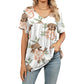 🎉 Soldes 2026 — Plus de 35 000 vendus ! 🌸Top Plissé Femme Col V Imprimé – T-Shirt Casual Manches Courtes