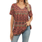 🎉 Soldes 2026 — Plus de 35 000 vendus ! 🌸Top Plissé Femme Col V Imprimé – T-Shirt Casual Manches Courtes