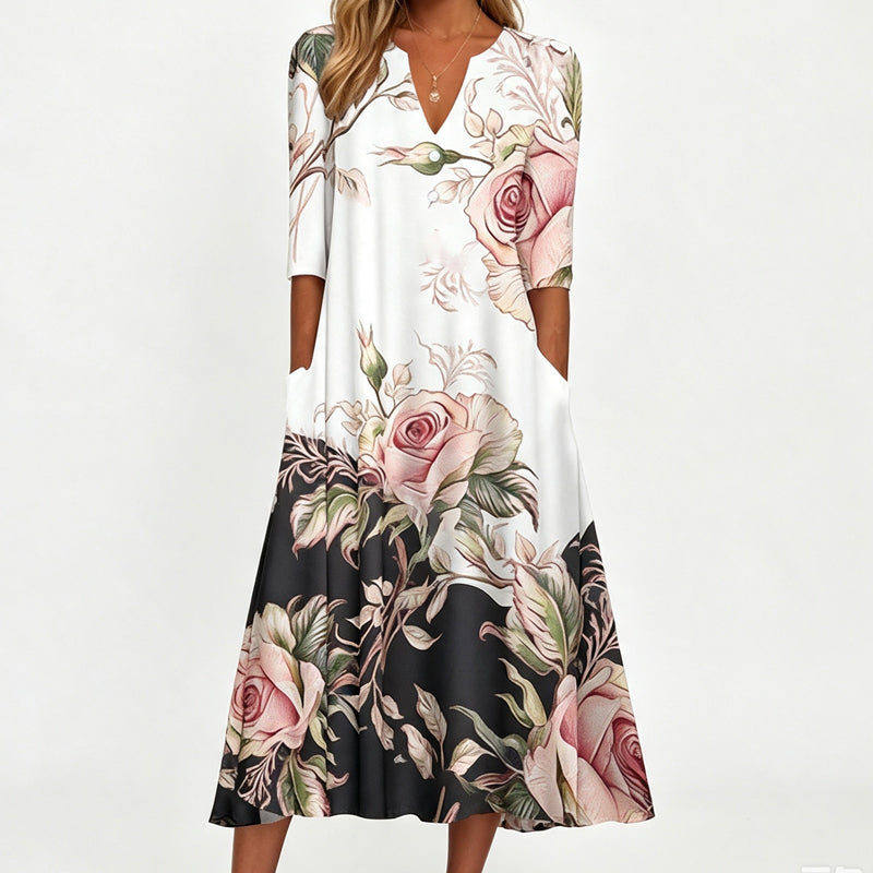 👗‑50 % MAINTENANT ! Robe décontractée femme à col V et imprimé 🌸✨