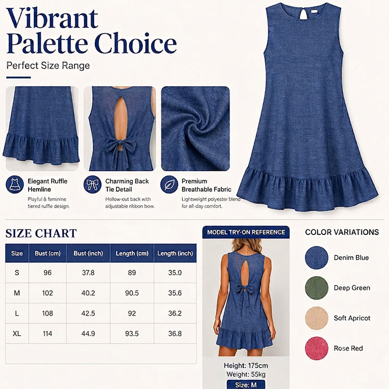 Mini-robe décontractée sans manches avec ourlet à volants pour femme