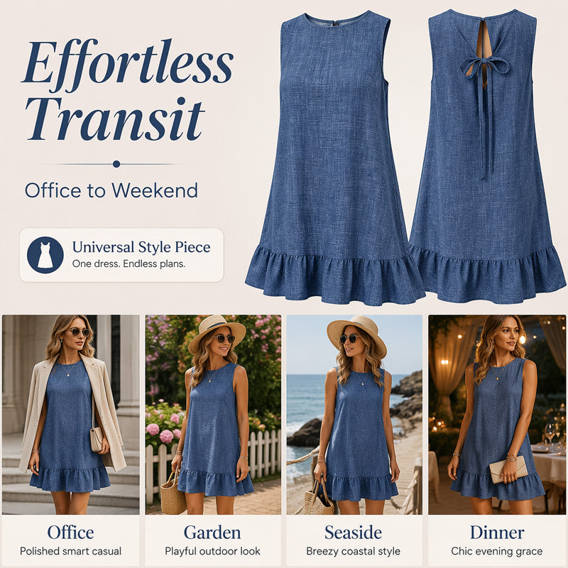 Mini-robe décontractée sans manches avec ourlet à volants pour femme