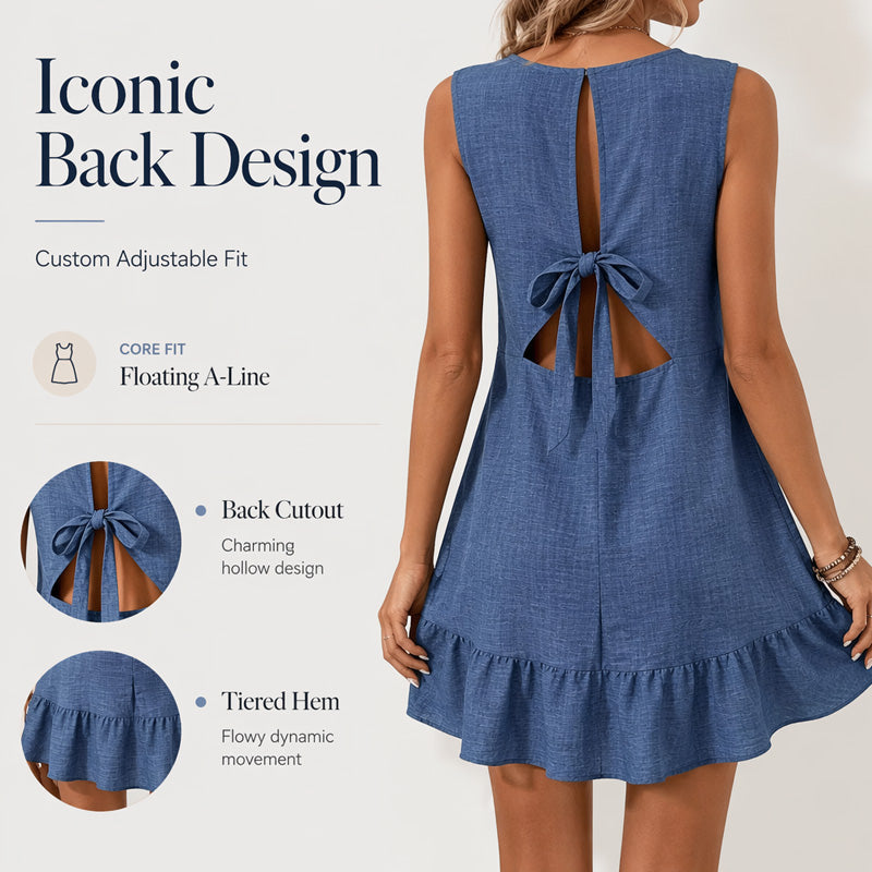 Mini-robe décontractée sans manches avec ourlet à volants pour femme