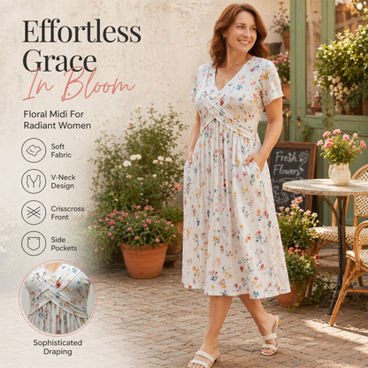 👗 50% DE RÉDUCTION ! 💐Robe pour femme à encolure en V, motif floral et taille froncée🌺