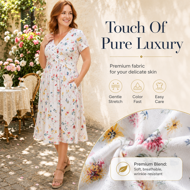 👗 50% DE RÉDUCTION ! 💐Robe pour femme à encolure en V, motif floral et taille froncée🌺