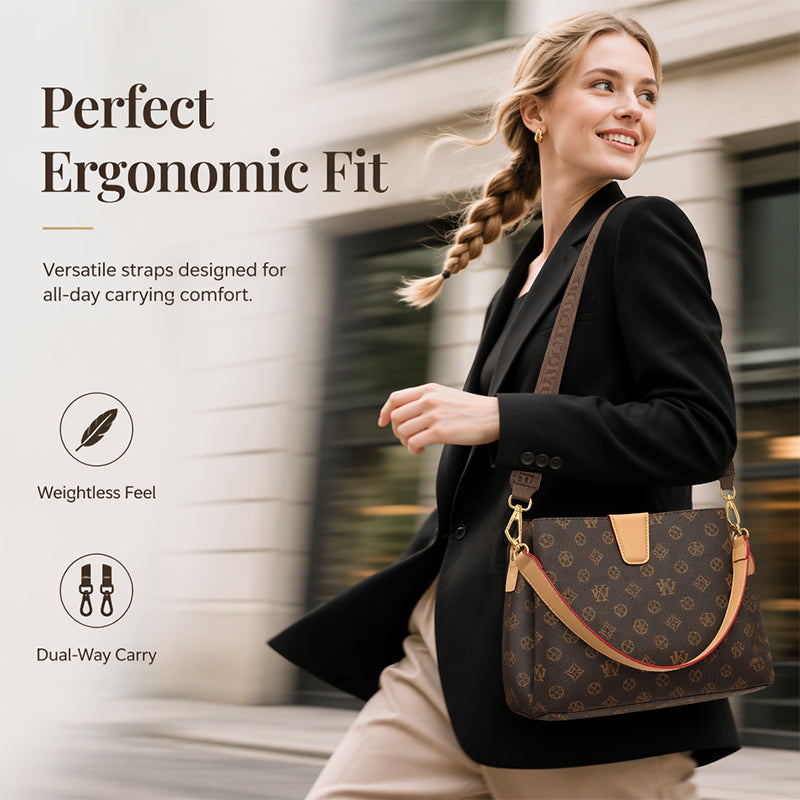 👜 50% DE RÉDUCTION ! ✨ Sac Seau Chic Femme – PU – Monogramme Vintage & Bandoulière Réglable for Quotidien & Bureau