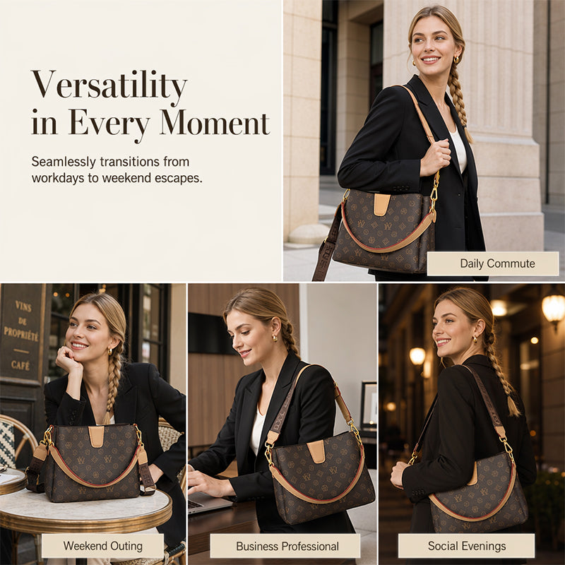 👜 50% DE RÉDUCTION ! ✨ Sac Seau Chic Femme – PU – Monogramme Vintage & Bandoulière Réglable for Quotidien & Bureau