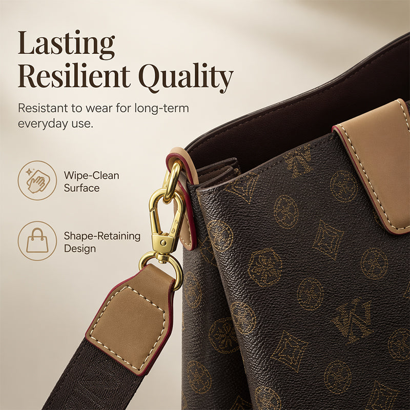 👜 50% DE RÉDUCTION ! ✨ Sac Seau Chic Femme – PU – Monogramme Vintage & Bandoulière Réglable for Quotidien & Bureau