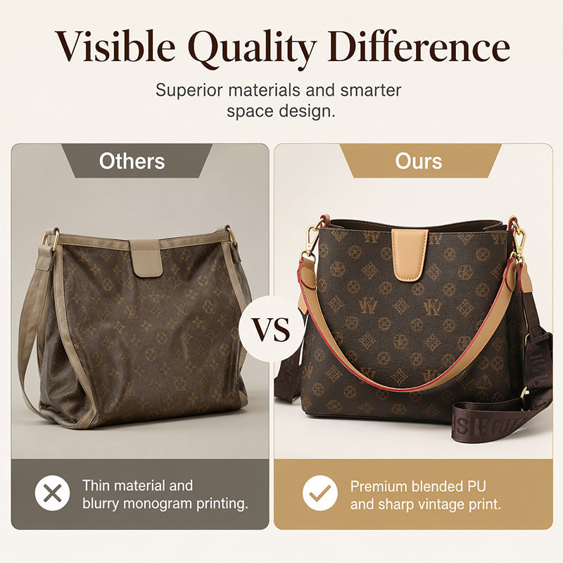 👜 50% DE RÉDUCTION ! ✨ Sac Seau Chic Femme – PU – Monogramme Vintage & Bandoulière Réglable for Quotidien & Bureau