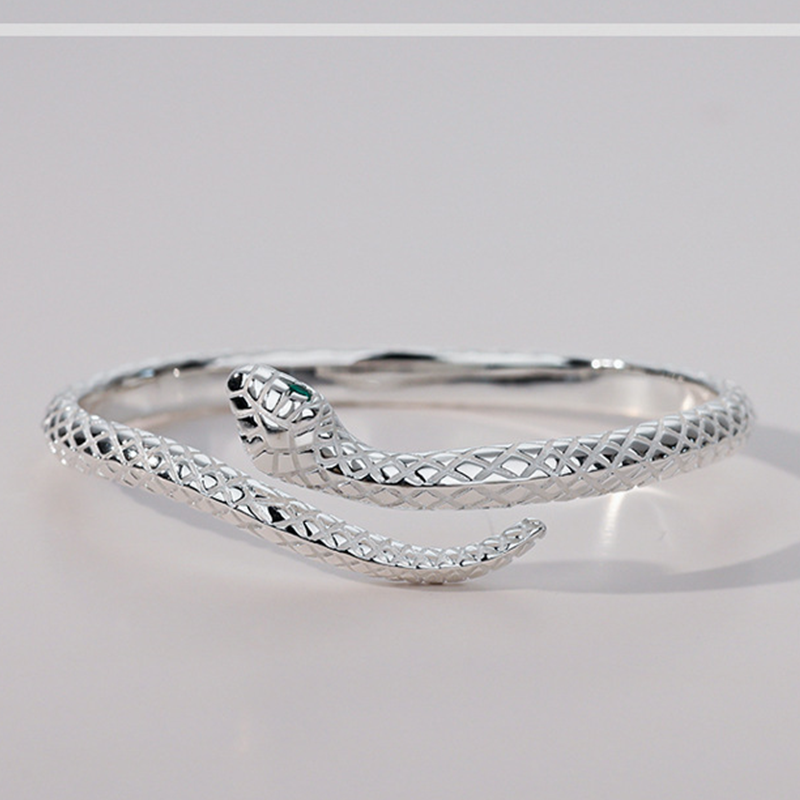 📢📢50% DE RÉDUCTION !! ⏰ 🐍 Bracelet Jonc Serpent Vintage – Manchette Ouverte Réglable avec Écailles Texturées & Yeux Verts ✨