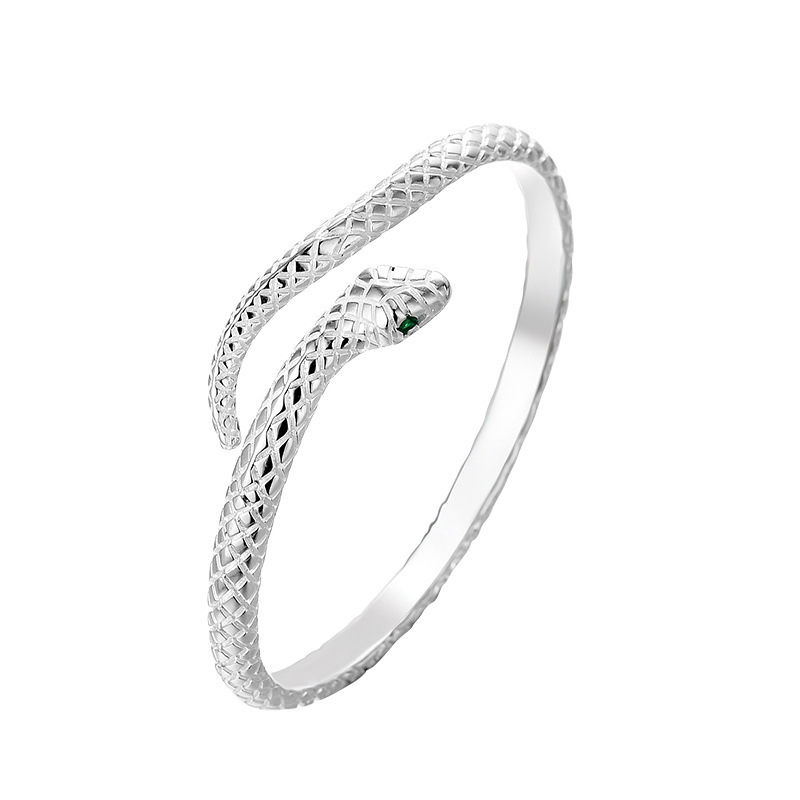 📢📢50% DE RÉDUCTION !! ⏰ 🐍 Bracelet Jonc Serpent Vintage – Manchette Ouverte Réglable avec Écailles Texturées & Yeux Verts ✨