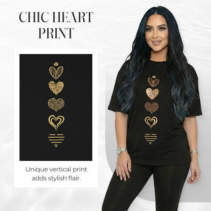 T-shirt femme à manches courtes avec imprimé cœur