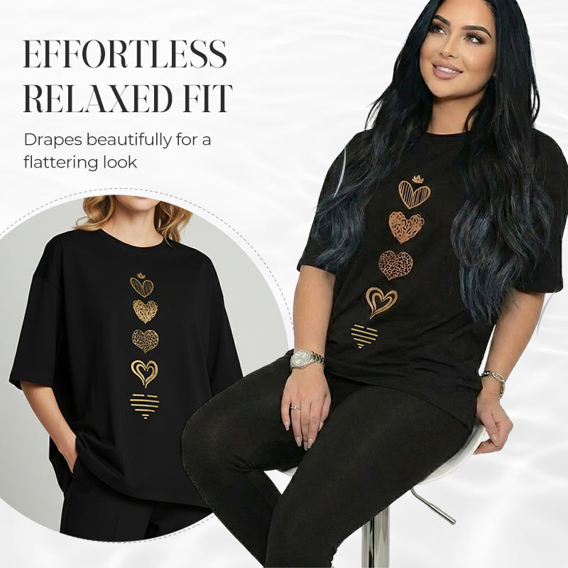 T-shirt femme à manches courtes avec imprimé cœur
