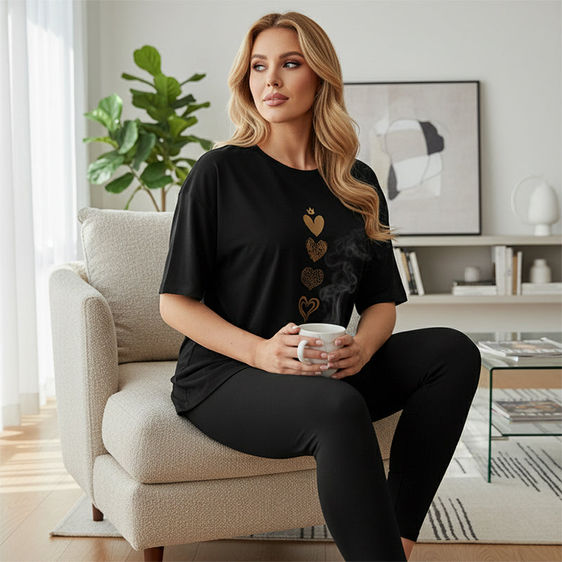 T-shirt femme à manches courtes avec imprimé cœur