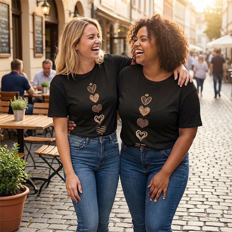 T-shirt femme à manches courtes avec imprimé cœur